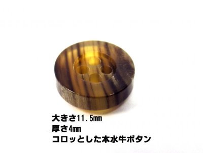 画像1: 本水牛釦　シャツ専用ボタン  4mm厚　直径11.5mm ツヤの貴重な茶色  B-811-4mm