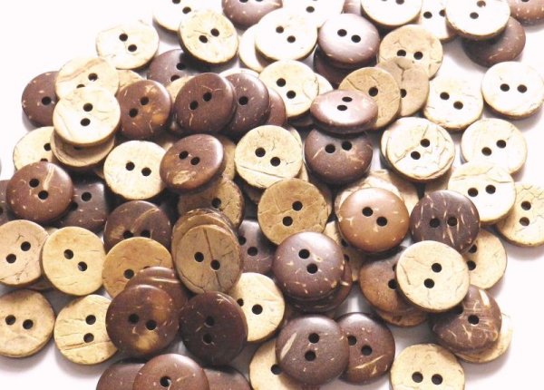 画像1: 木　ココナッツのボタン　15mm 大量100個セット (1)