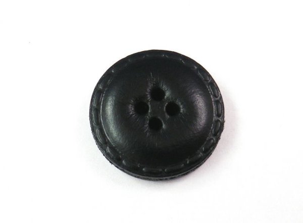 画像1: 本皮革ボタン  ステッチ風4穴型　　黒色　R354-4 (1)