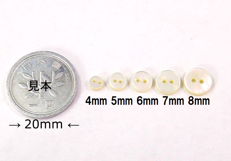 白蝶貝のボタン まっ平らな型 No.100 2穴 小さいちいさい貝ボタン4mm